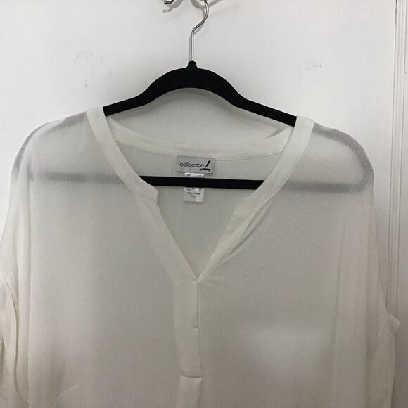 Collection L Rolled Short Sleeve Gauzy Viscose Popover Top 14 - Picture 2 of 7